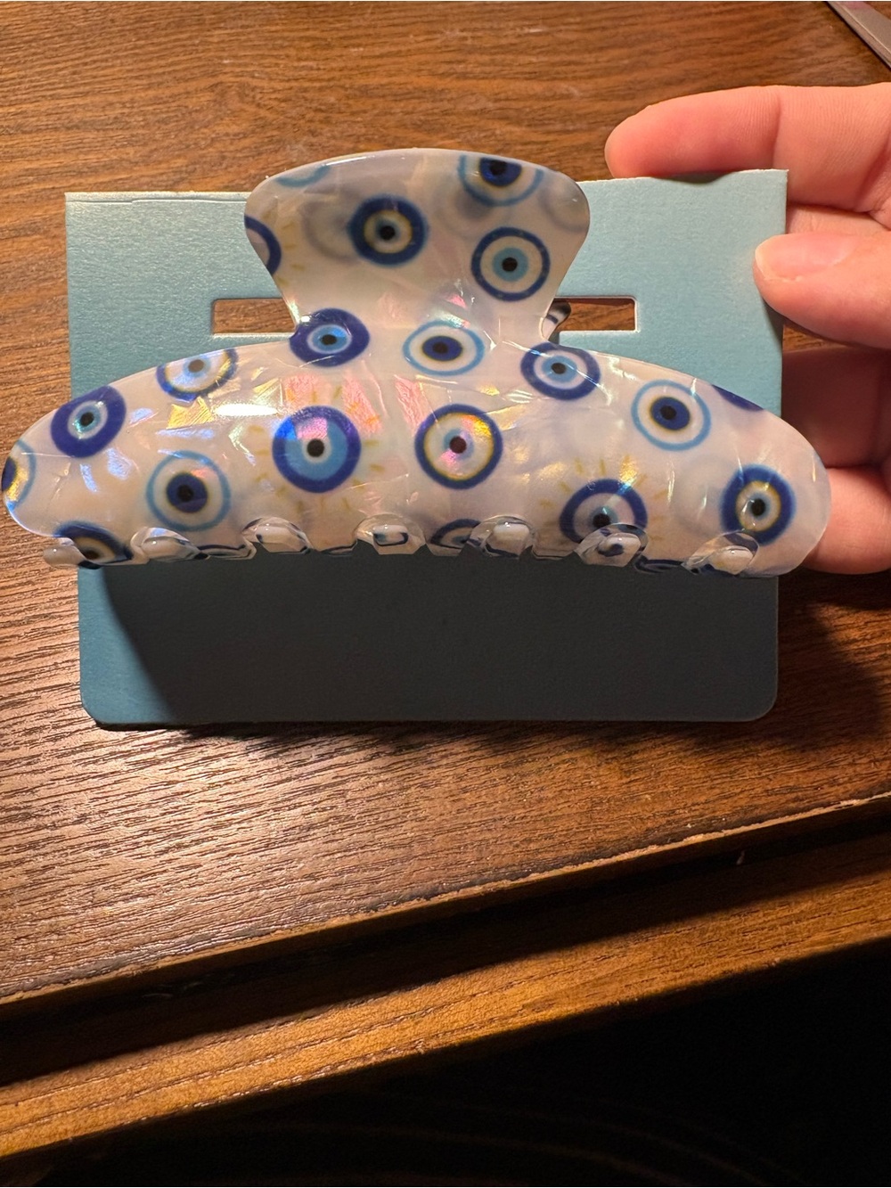 Source Unknown White and Blue Evil Eye Hair Claw Clip - Women Accessories